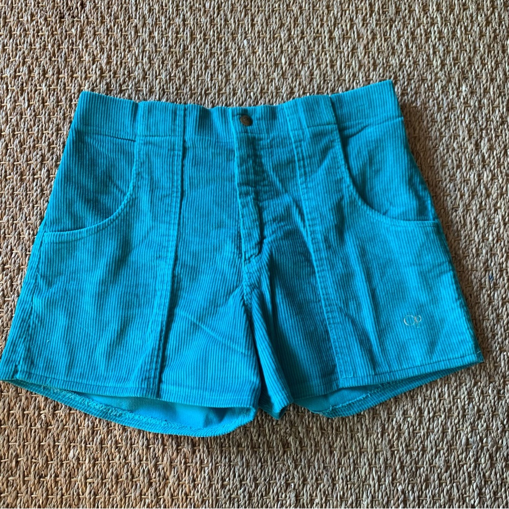 OP // Vintage 80's Corduroy Longriders Shorts - Aqua Turquoise